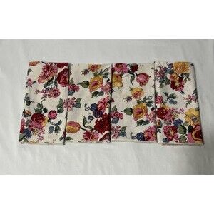 Set a four square cloth napkins floral bright summer spring  farmhouse Boho LN